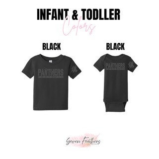 Royal Valley Panthers blackout football infant bodysuit and toddler top in black