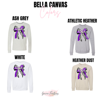 Royal Valley Panthers Checkered Pearl Bow Top Bella Canvas fleece color options: Ash Grey, Athletic Heather, White, and Heather Dust