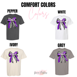 Royal Valley Panthers Checkered Pearl Bow Top Comfort Colors options: Pepper, White, Ivory, and Grey