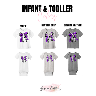 Royal Valley Panthers Checkered Pearl Bow Top infant and toddler color options: White, Heather Grey, and Granite Heather
