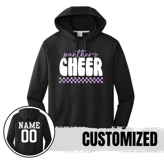 Silver Royal Valley Panthers Cheer performance hoodie with personalized name and number on back