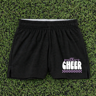 Royal Valley Panthers Cheer jersey knit squad shorts in purple with checkered design