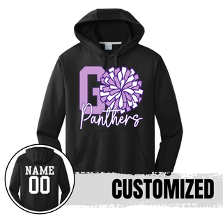 Go Panthers cheer pom customized black performance hoodie with name and number on back