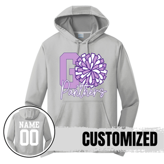Go Panthers cheer pom customized grey performance hoodie with name and number on back