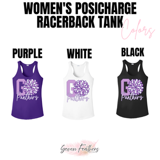 Go Panthers cheer pom racerback tank color options purple white and black