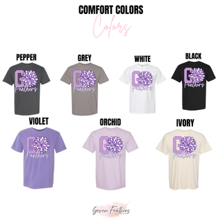 Go Panthers cheer pom Comfort Colors options pepper grey white black violet orchid and ivory