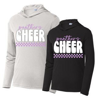 Woman wearing black Royal Valley Panthers Cheer PosiCharge Competitor hoodie