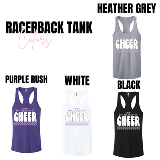 Royal Valley Panthers Cheer racerback tank color options heather grey purple rush white and black