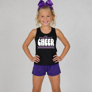Girl wearing black Royal Valley Panthers Cheer youth jersey tank