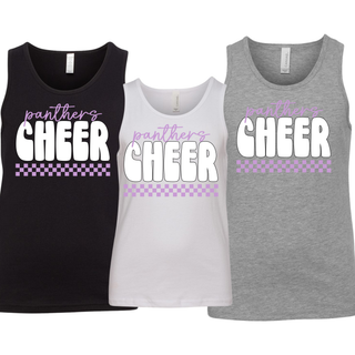 Royal Valley Panthers Cheer youth jersey tank in white with checkered lavender design