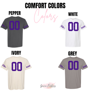 Royal Valley Panthers custom number jersey top Comfort Colors options in Pepper, White, Ivory, and Grey