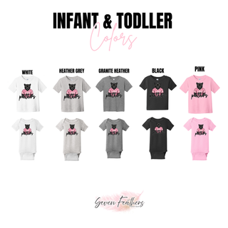 Infant and toddler chart for Royal Valley Panthers pink jersey top in white, grey, granite heather, black, pink
