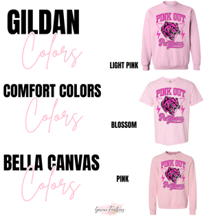 Royal Valley Panthers Pink Out top shown in Gildan Light Pink, Comfort Colors Blossom, and Bella Canvas Pink