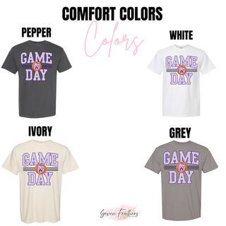 Comfort Colors chart for the Royal Valley Panthers Polka Dots Game Day Basketball Top, showing Pepper, White, Ivory, and Grey
