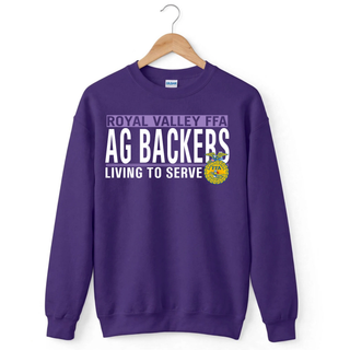 Purple Royal Valley Ag Backers Living to Serve crewneck sweatshirt