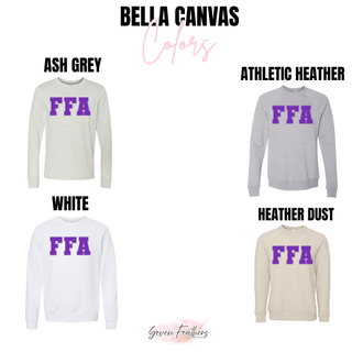Royal Valley purple polka dot FFA top long sleeve and crewneck color options including ash grey athletic heather white and heather dust