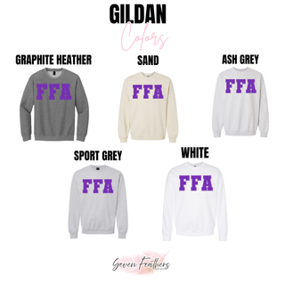 Royal Valley purple polka dot FFA top crewneck sweatshirt color options including graphite heather sand ash grey sport grey and white