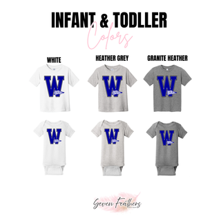 Rural WR Logo Top infant and toddler color options: White, Heather Grey, Granite Heather
