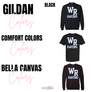 Tee, long sleeve, and crewneck options with the Rural WR Ravens blue petite polka dot design