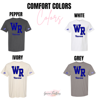 Rural WR Ravens top Comfort Colors color options: Pepper, White, Ivory, Grey