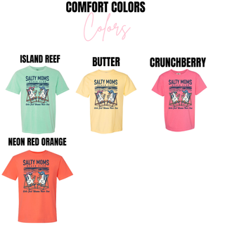 Comfort Colors tops island reef butter crunchberry neon red orange with salty moms beach club duck graphic