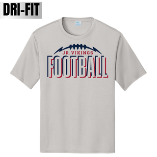 Seaman Jr. Vikings Dri-Fit Football Echo performance top in silver with navy and red shadow lettering design
