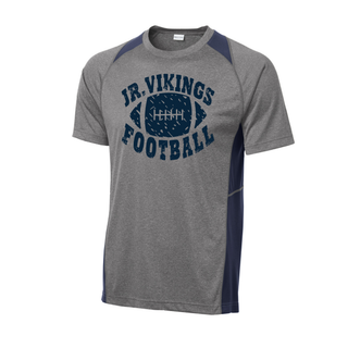 Seaman Jr Vikings Football Distressed Rumble Top Colorblock Contender Tee in vintage heather with navy