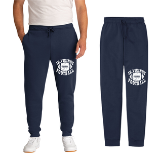 Seaman Jr Vikings Football Distressed Rumble Top Core Fleece Joggers in navy with leg graphic