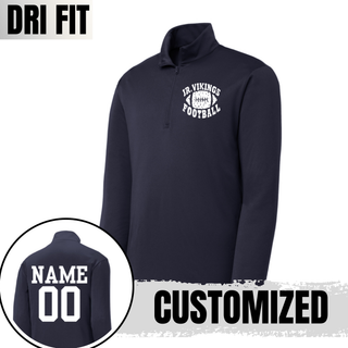 Seaman Jr Vikings Football Dri-Fit quarter zip in navy with customized name and number back