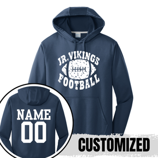 Seaman Jr Vikings Football performance hoodie in navy with customized name and number back