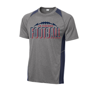 Seaman Jr. Vikings Football Echo Colorblock Contender tee in grey and navy with shadow lettering design
