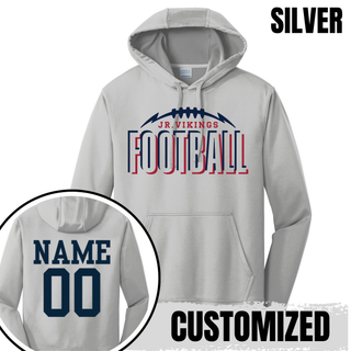 Seaman Jr. Vikings Football Echo custom performance hoodie in silver with customized name and number on back
