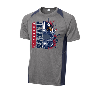Grey and navy Seaman Jr. Vikings football helmet splatter colorblock contender tee Topeka Kansas
