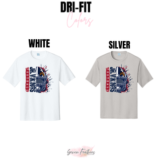 Dri-Fit color options for Seaman Jr. Vikings football helmet splatter performance top in white and silver
