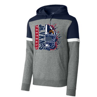 Grey navy and white Seaman Jr. Vikings football helmet splatter drive fleece colorblock hoodie Topeka Kansas
