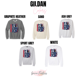 Gildan color options for Seaman Jr. Vikings football helmet splatter top in graphite heather sand ash grey sport grey and white
