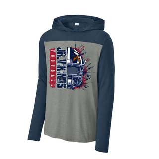 Grey and navy Seaman Jr. Vikings football helmet splatter halftime long sleeve hoodie Topeka Kansas

