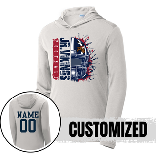 Silver Seaman Jr. Vikings football helmet splatter PosiCharge competitor hoodie with name and number on back
