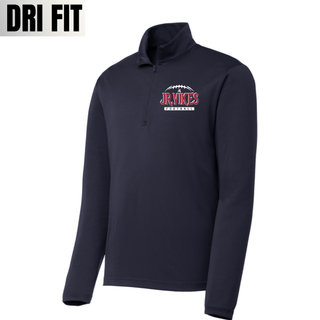 navy dri-fit quarter-zip with seaman jr. vikings football nation design featuring jr. vikes text and football graphic
