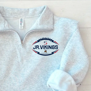 Ash Grey quarter-zip pullover with Seaman Jr. Vikings Football Sideline left chest design