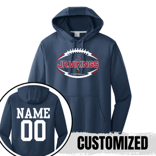 Deep Navy Seaman Jr. Vikings Football Sideline Top performance hoodie with custom name and number on back