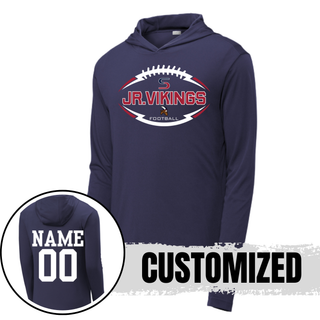 Deep Navy PosiCharge hoodie with Seaman Jr. Vikings Football Sideline Top design and custom name number back