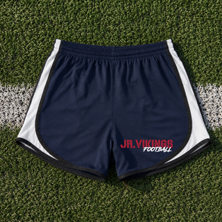 Seaman Jr. Vikings Football women's cadence performance short in navy white black on turf with red stencil logo