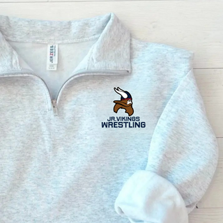 Seaman Jr. Vikings Mat Pride cadet quarter-zip with a Viking head and JR. VIKINGS WRESTLING lettering