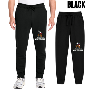 Seaman Jr. Vikings Mat Pride Core Fleece Joggers featuring a Viking head and JR. VIKINGS WRESTLING lettering.