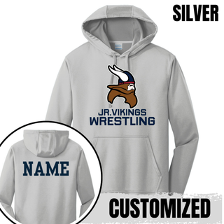 Seaman Jr. Vikings Mat Pride Performance Hoodie featuring a Viking head and JR. VIKINGS WRESTLING lettering.
