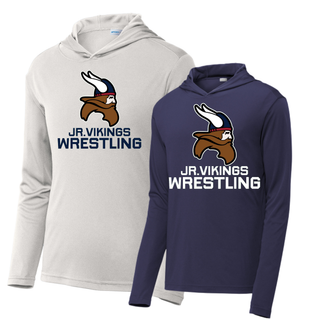 Seaman Jr. Vikings Mat Pride PosiCharge Hooded Pullover featuring a Viking head and JR. VIKINGS WRESTLING lettering.