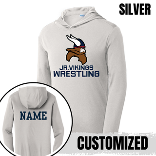 Seaman Jr. Vikings Mat Pride PosiCharge Hooded Pullover featuring a Viking head and JR. VIKINGS WRESTLING lettering.