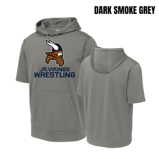 Seaman Jr. Vikings Mat Pride short sleeve hooded pullover with Viking head and JR. VIKINGS WRESTLING lettering