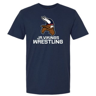 Seaman Jr. Vikings Mat Pride Top featuring a Viking head above JR. VIKINGS WRESTLING lettering.